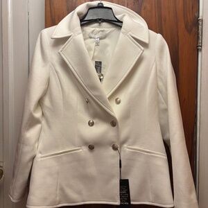 2024 - NWT - WHITE HOUSE BLACK MARKET Mid Length Peacoat Women's Size L Ecru